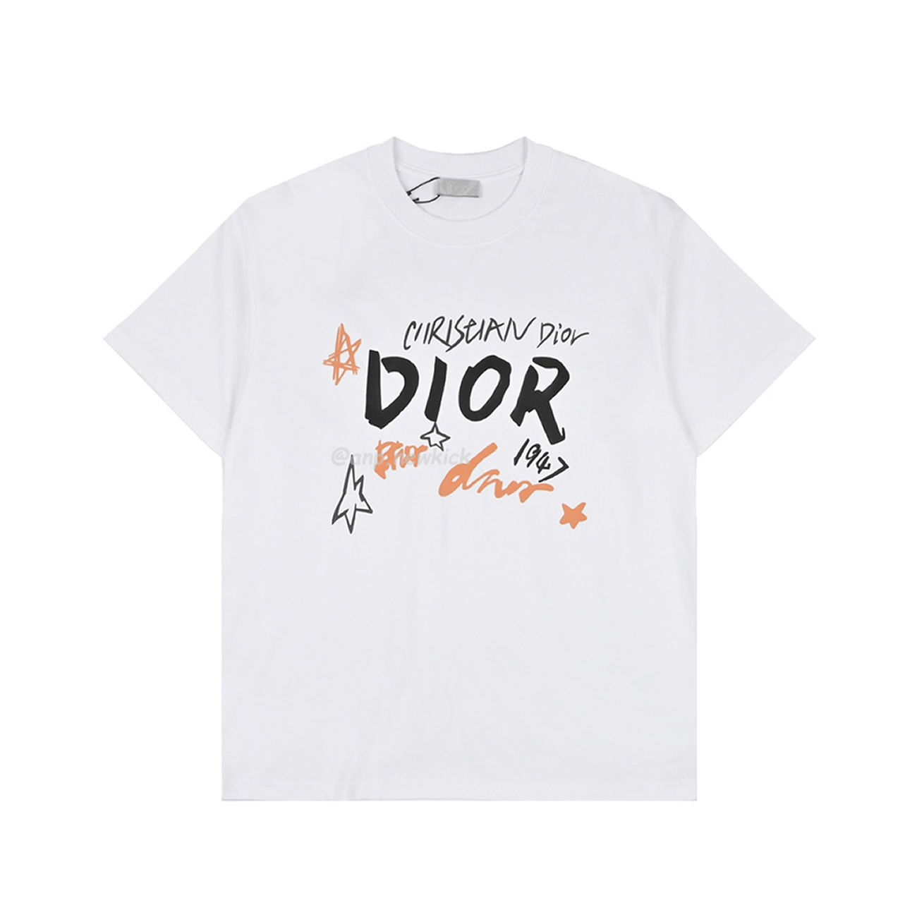 Dior Hand Drawn Sketch Logo Graffiti Short Sleeved T Shirt (2) - newkick.org
